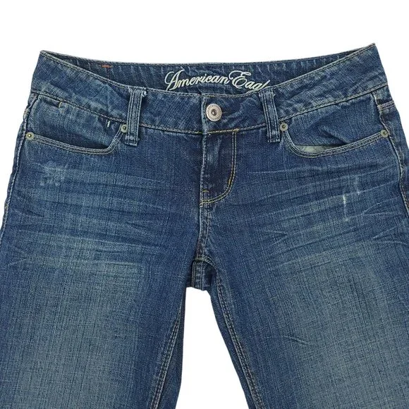 American Eagle 77 Straight Denim Jeans Womens Size 2R Distressed Medium Wash - Picture 3 of 14